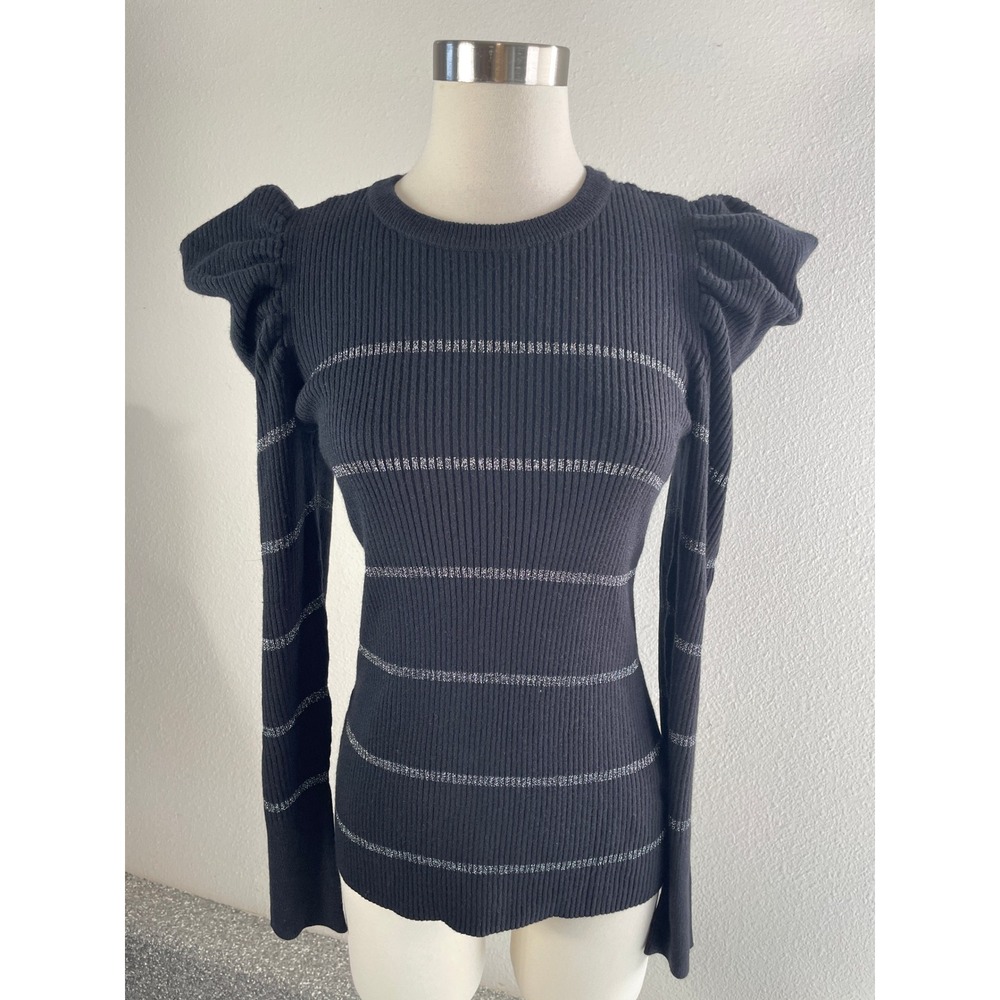NEW 7 For All Mankind Womens Large Puff Shoulder Metallic‎ Wool Cashmere Sweater